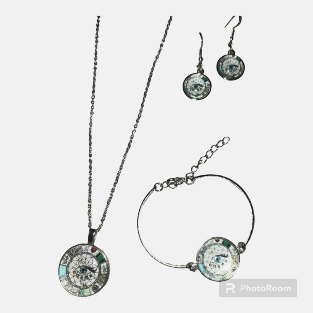 Women's jewelry disc time Gem necklace&earrings& bracelet jewelry set.